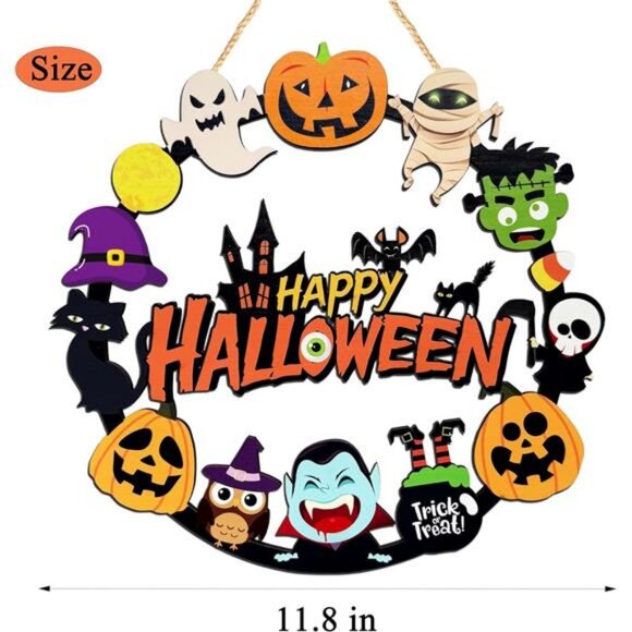 Halloween Decorations Wooden Pumpkin Ghost Door Wreath for Front Door Sign - Picture 5 of 8